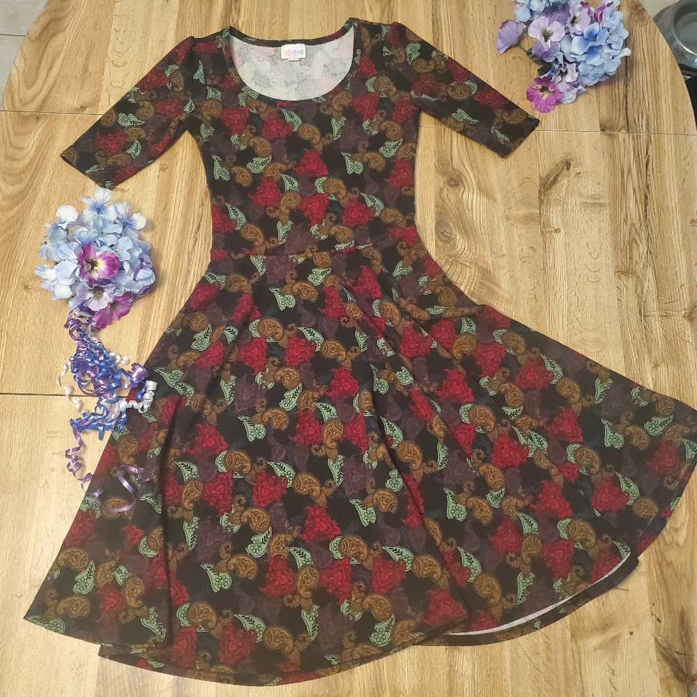 LuLaRoe Black and Gold Pattern Dress